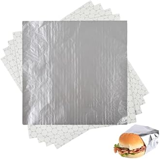 50 Pack Premium Insulated Foil Sandwich Wrap Sheets, 12"x12" Pre-Cut Foil Paper for Hot Dogs, Burgers, Burritos, Food Wrapping, Grease-Resistant and Waterproof, Heat & Cold Insulation for Freshness