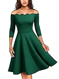 MISSMAY Women's Vintage Cocktail Party Half Sleeve Boat Neck Swing Dress (Dark Green, l)