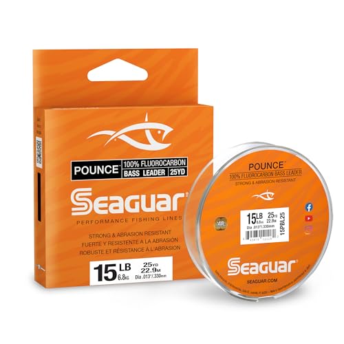 Seaguar Pounce Bass Fishing Leader, 100% Fluorocarbon, 15lbs, 25yd Spool - 15PBL25
