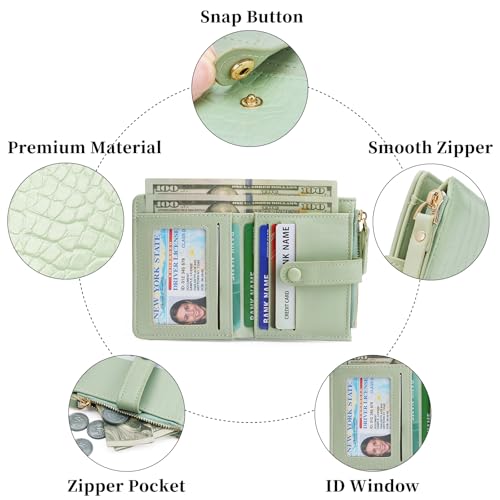 Image of Small Wallet for Women Leather Card Holder Bifold Ladies Wallets with Zipper Change Pocket ID Window