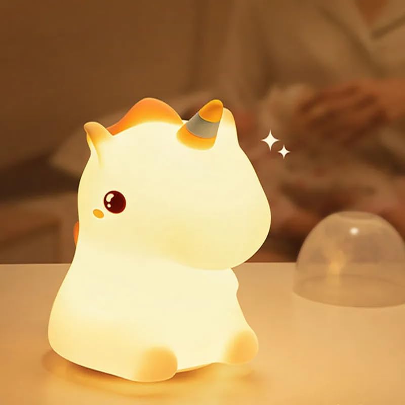 Image of Kiditos Silicone Sitting Unicorn Night Lamp Rechargeable Cute Lamp with 7 Colors Mode Night Lights for Bedroom Nursery and Study Desk Decorative (Unicorn)