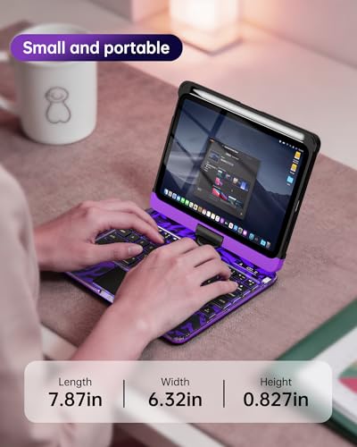 Image of Clear Keyboard Case for iPad Mini 7 A17 Pro(2024) & Mini 6 (2021) 8.3 inch, 7-Color Backlit Wireless Keyboard with Touchpad, 360 Rotating Stand, Pencil Holder for iPad mini 7th /6th Generation, Purple