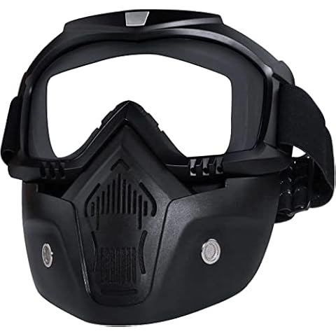 Motorcycle Helmet Riding Goggles Glasses With Removable Face Mask,Detachable Fog-proof Warm Goggles Mouth Filter Adjustable Non-slip Strap Vintage Bullet Motocross Goggles (Clear) Cover