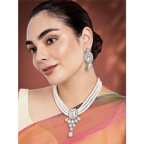 Image of Peora Crystal Faux Pearl Jewellery Gift Set for Women
