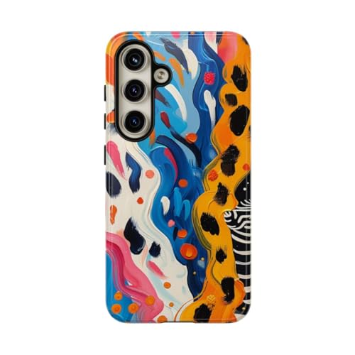 Coque Samsung S24 rigide brillante motif zèbre abstrait multicolore