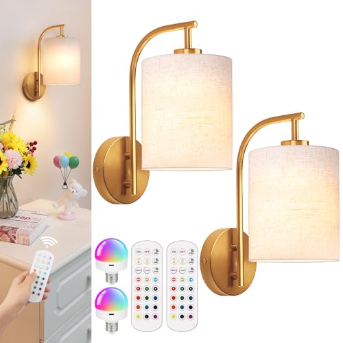 Image of MATAMEYE Battery Operated Wall Sconce Set of 2, Gold Wall Light Fixture