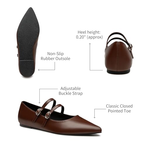 Trary Flats for Women Closed Pointed Toe Mary Jane Shoes Women Comfortable Slip on Ballet Flats Dressy Shoes Adjustable Strap PU Leather Mary Janes Loafers4