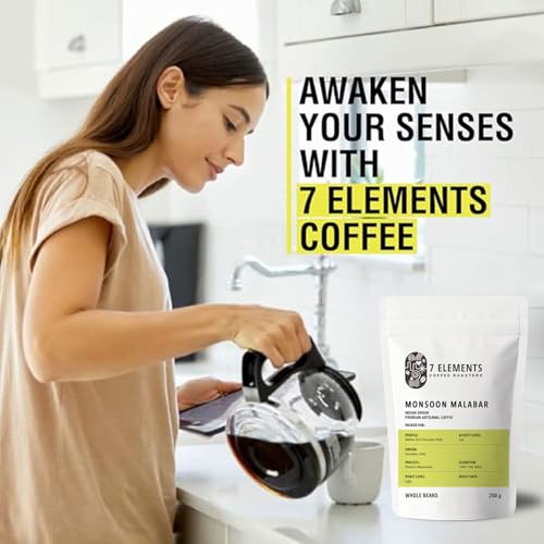 Image of 7 Elements Coffee Roasters Monsoon Malabar Ground Coffee - 250 g (Pack of 1) | Light Roast (Pour-over Grind) | 100% Arabica Freshly Roasted Coffee Grounds | AA Grade | Rich Flavorful Coffee