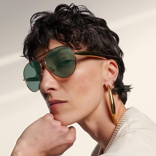 Image of Oversized Aviator Sunglasses For Women 70s Retro 2025 Metal Shades with Gold Streamline Arms