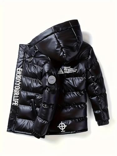 Boys Water Resistant & Shining Puffer Outerwear Jacket, Kids Hooded Padded Coat,Children Winter Warm Coat2