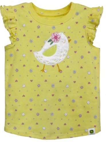 John Deere Ruffle Short Sleeve Chick Design Yellow T-Shirt Girls Sizes 2T 3T 4T (US, Age, 4 Years, Yellow)