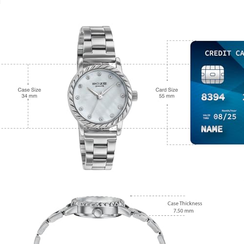 Image of Sonata Poze 8 Quartz Analog with MOP White Dial Silver Solid Link Strap Watch for Women - SP80177SM01W