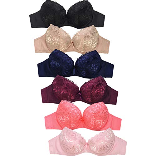 Mamia Women's Full Cup Push Up Lace Bras (Pack Of 6)-32B-Peony #TOP5