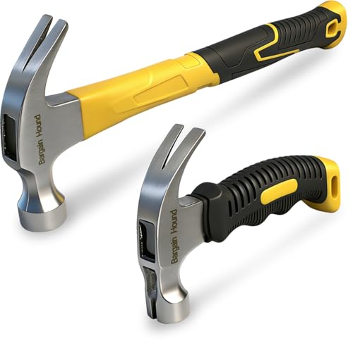 2PCS Claw Hammer, 16oz & 8oz Claw Hammers, Forged Carbon Steel Stubby Claw Hammers with Non-Slip Comfortable Grip