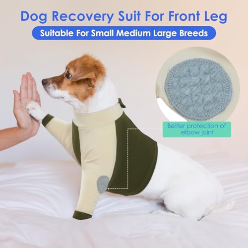 Image of MIGOHI Dog Recovery Suit with Elbow Protector, Dog Front Leg Sleeve to Stop Licking with Zipper, Injuired Leg Wounds, Green, 3XL