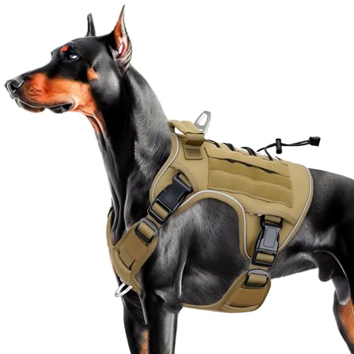 Heavy-Duty Tactical Dog Harness for Large Dogs, No Pull Adjustable Reflective Pet Vest with Molle...
