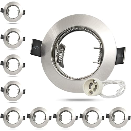 Focos empotrables GU10,10x Marco Focos gu10,Corte 65-68mm,Para Lámparas De Led O Halógena,Inox Metálica,Incl.Zócalo GU10,Marco Empotrado Ojos de Buey