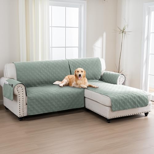 BellaHills 100% Waterproof Sofa Cover L Shape 2 Piece Couch Covers Sectional Chaise Sofa Slipcovers Non Slip Furniture Protectors for Dogs (Right Chaise Lounge Cover + 2 Seat Sofa Cover, Lily Pad)