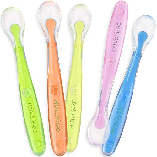 Image of Silicone Baby Spoon Pack, Soft Silicone Baby Spoons for First Stage Feeding, Essential Baby Utensils for Infants and Toddlers, 6.25 Inches Long Baby Spoon Set, Pack of 5