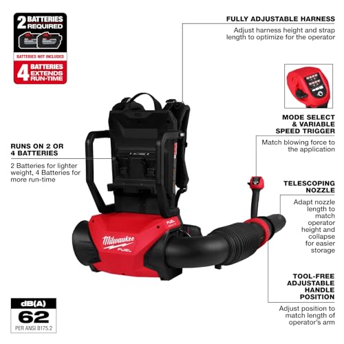 for Milwaukee 3009-20 M18 for FUEL 18V Dual Battery Backpack Blower - Bare Tool