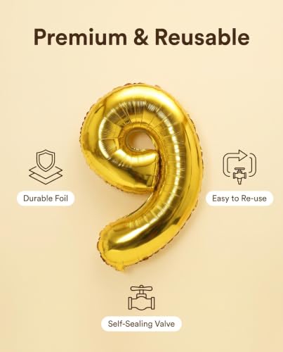 Image of YPSelected 32 Inch Large Foil Helium Number Balloon Birthday Wedding Party 0-9 (Gold, 9)