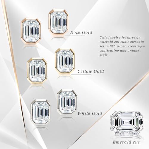 Raneecoco 4.0ct Total Emerald Cut Cubic Zirconia CZ Earrings Stud / 18K Gold Plated Sterling Silver3