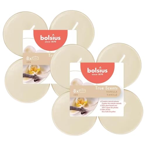 Candele Profumate Maxi, True Scents VANIGLIA, Color Crema, Durata 8h (Confezione Da 8 Pz) (2 Confezioni)