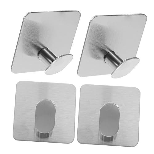 POPETPOP 4 Piezas gancho para toallas de baño montado largo sostiene bath accesorios cocinita enganches pared pegar en ganchos para colgar grandes ganchos adhesivos Acero inoxidable· Silver