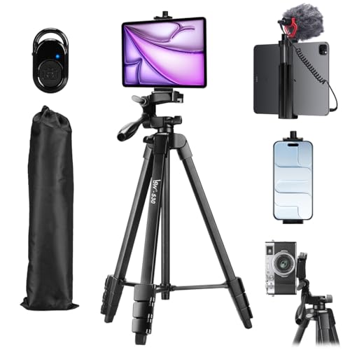 Lusweimi 72-Inch Tripod for ipad Pro iPhone, Camera Tripod for Phone with 2 in 1 Tripod Mount Holder for Cell Phone/Tablet/Webcam/Gopro, Tripod with Carry Bag and Wireless Remote for Photography/Video