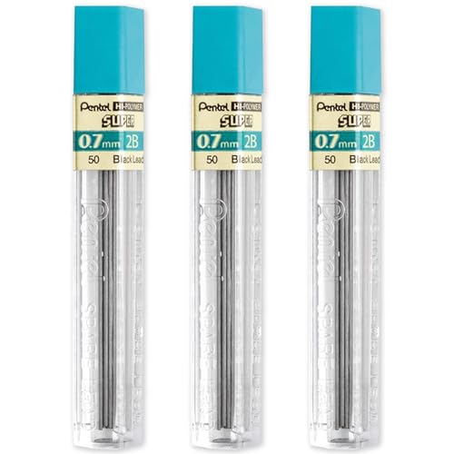 Pentel Super Hi-Polymer Refill Leads for Automatic/Mechanical Pencils - 0.7mm - Grade 2B - Pack of 3 Tubes (36 Leads)
