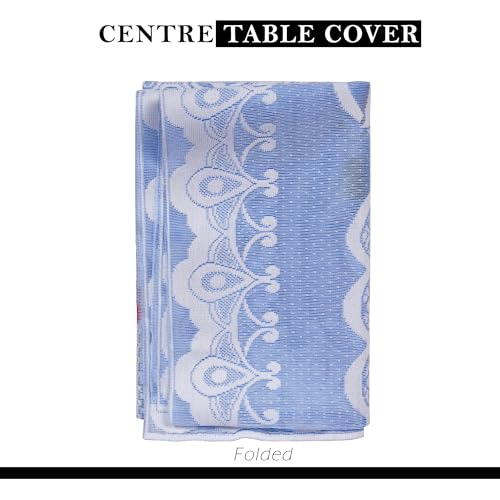 Image of Kuber Industries Cotton Rectangular Center Table Cover,Table Cloth Cover,Tabletop Cover,Kitchen Table Cloth,Table Protector Cover,4-Seater Table Cover,Flower Net-Design,CTC,40x60 Inch,Blue