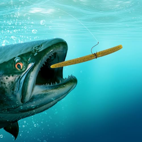 Image of Senko Bait Soft Plastic Lures 5 inch Senkos 24 Pcs for Wacky Rig Freshwater Fishing Green Pumpkin senko with Black Flake