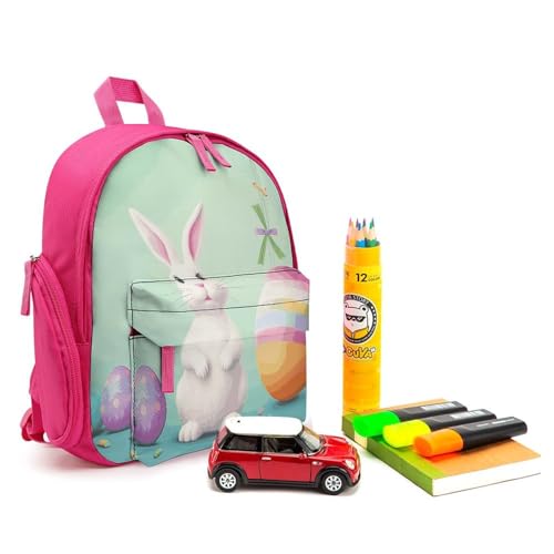 Happy Easter Egg Rabbit Backpack Small Book Bag with Side Pocket, Lightweight Durable Backpack, Travel Rucksack, Pink-style3