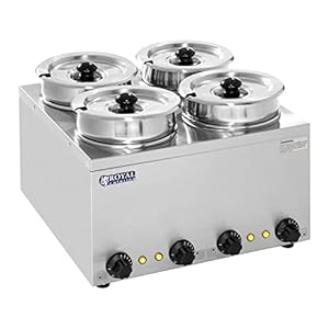 Royal Catering RCBM-14-3500-R Au Bain Marie Warmhoudplaat met 4 Containers 2,75L met Deksel 30-110 °C 4 x 150W…