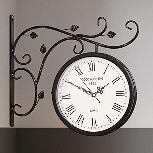 SBTXHJWCGLD Horloge de Gare étanche Noire Vintage pour couloirs de Jardin Véranda Gare, Horloge de Gare Horloge Suspendue Double Face Horloge Murale rétro Horloge Vintage Weiß