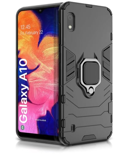 WOW IMAGINE Shock Proof Back Case Mobile Cover for Samsung Galaxy A10 | Bumper Back Cover Case(Tough Armor | Hybrid PC + TPU | Full Protection with Ring Holder & in-Built Kickstand | Black)- Best and cheap mobile covers in India