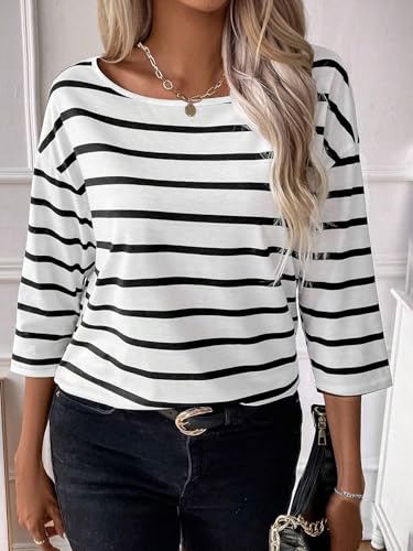 SOFIA'S CHOICE Women's Striped Shirt Loose Fit 3/4 Sleeve T Shirts Summer Casual Tee Top4