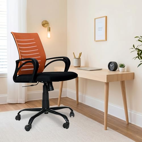 Image of Amazon Brand - Solimo Worklo Mid Back Office Chair for Work from Home | Study | Revolving | Computer (Heavy Duty Powder Coated Metal Base, Stylish Orange Mesh)