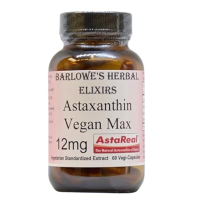 Barlowes Herbal Elixirs Astaxanthin Supplements | AstaReal Astaxanthin Vegan Max 12mg | 60 Veggie Capsules | Astaxantina