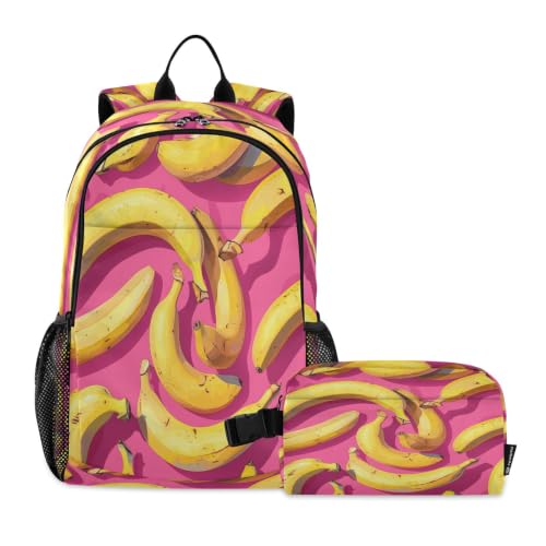 Sac à dos étudiant garçons filles mignons motifs bananes avec sac d'école léger durable