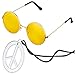 Produktbild Beelittle Hippie Kostümzubehör für Herren und Damen - Retro John Lennon Hippie 60er Jahre Kreis Brille Friedenszeichen Halskette (Gelb)