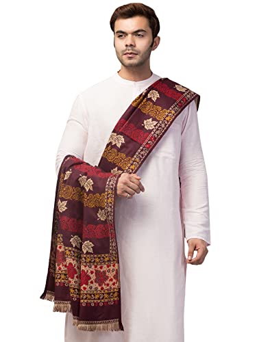 Image of tweedle Jamawar Weave,Woolen Shawl /Stole /Lohi for Men, Reversible Chinar Patta Design Shawl (40 x 80 inches)