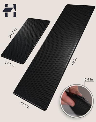 Image of Anti-Fatigue Kitchen Mat Set - 2-Piece Memory Foam Cushioned Mats for Standing - Black, 18x30 & 18x60, 0.4 in Thick, Waterproof, Non-Slip - Homergy