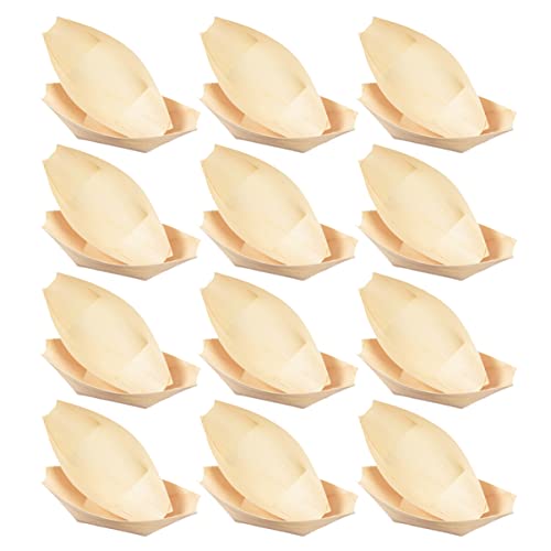 Didiseaon 150Pcs Disposable Sushi Wood Boat Plates Versatile Food Trays for Appetizers Desserts Parties and Weddings Creative Snack Serving Containers
