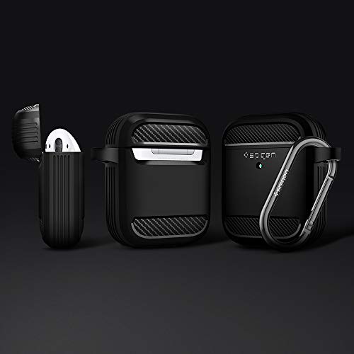 Spigen Rugged Armor Designed For Airpods Case Cover Protective Case With Keychain For Airpods 1 & 2 Case - Matte Black #TOP6
