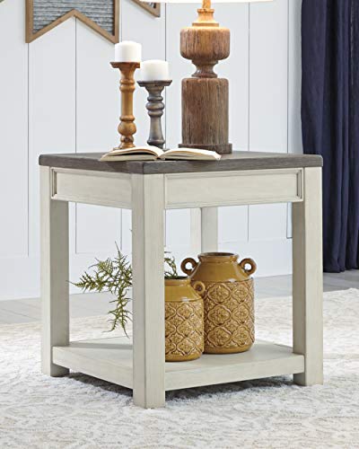 Signature Design By Ashley Bolanburg Farmhouse Square End Table With Floor Shelf, Weathered Brown & White #TOP1