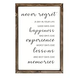 Dazingart Farmhouse Inspirational Quotes Wood Sign, Never Regret A Day In Your Life, Rustic Wood Sign Framed Quotes About Life (never regret)