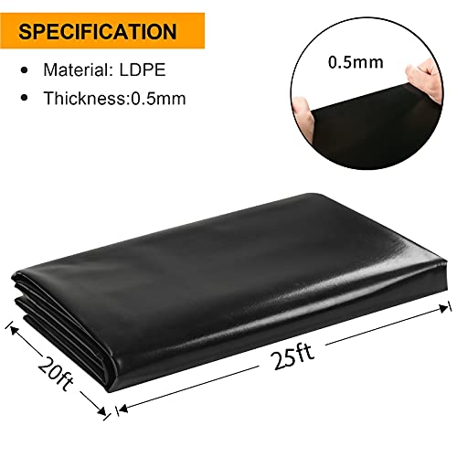 20 X 25 Feet Pond Liner 20 Mil, Ldpe Pond Skins For Fish Ponds Stream Fountain Water Garden, Black Waterfall Backyard Koi Pond Liner, Easy Cutting Underlayment Pond Liners #TOP1