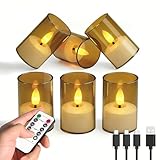 Utwickeln Rechargeable Acrylic Flameless Candles with Remote Timer, Flickering Warm White Tealights, Ideal for Home Decor Weddings Parties, Restaurants(Amber,Set of 6)