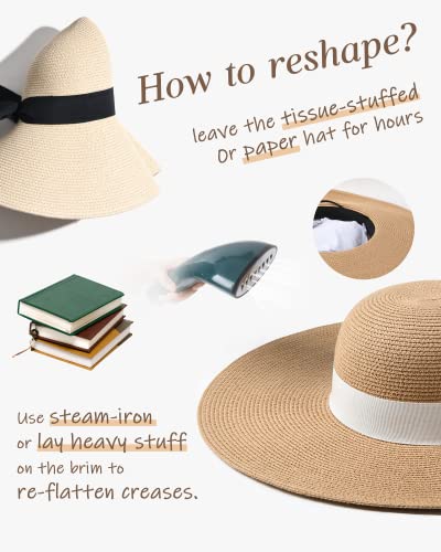 image for FURTALK Womens Sun Straw Hat Wide Brim UPF 80 Summer Hat Foldable Pack